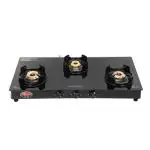 Suryaflame Black Beauty Mild Steel Glass Top 3 Brass Burner Gas Stove