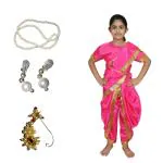 Kaku Fancy Dresses Marathi Girl Lavni Folk Dance Costume with Jewellery for Kids - Magenta, 7-8 Years