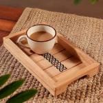 Hashcart Wooden Tray with Handles - Tea Serving Tray Decorative - Coffee Table Tray, Rustic Tray, Natural Wood Serving Trays for Home