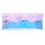 MAYCREATE Pencil Pouch For Girls, Iridescent Clear Pencil Case Holographic Bags For Women, Cute Glittery Coin Purse, Small Cosmetic Makeup Brush Bag - 20 * 9Cm, Button Closure