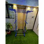 SUNDEX Foldable 3 layer Cloth Dryer Stand Double Poll Blue Colour