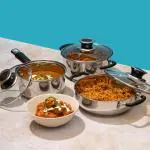 Vinod Stainless Steel Master Chef Cookware - Set of 3 (Saucepan- 1.5L, Casserole- 2.1L, Kadai- 2L)