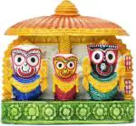 Real Craft Multicolor Marble Handicrafts Of Lord Jagannath Balaram Subhadra Idol For Car Dashboard