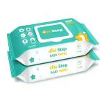 1st Step Baby Wet Wipes with Lid Enriched and Aloe-Vera and Jojoba Oil (72Pcs, Pack of 2) white