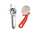 URBAN BUY Stainless Steel Lemon Squeezers With Stainless Steel Blade Red Handle Plastic Pizza Cutter and Multicolour, (Pack of 2)