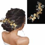 Samyak Wedding Bridal Headpiece Metallic Flowers Hair Accessories Handmade Headdress for Women & Girls Bridesmaid Hair Vine Set (Gold)
