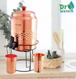 Dr. WaterR Pure Copper Water Dispenser Matka with Stand, Capacity 5 Litres, Comes with 2 Pure Copper Tumbler,Ideal for Home Kitchen/Reception/Office