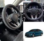 Oshotto SC-17 Fiber Leather Car Steering Cover Compatible with Skoda Rapid (Black, Grey)