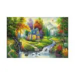 SHASWAT ART Beautiful Village View with Natural Scenery Painting Sparkle Coated Self Adhesive Wallpaper Without Frame Digital Reprint 24 inch x 36 inch Painting