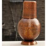 Indian Art Villa Hammered Surai Design Copper Bedroom Water Bottle with Built-in Glass 700 ml