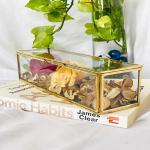 ARTINCO Glass Brass Scroll Box Ring Box, Jewelry Display Glass Box 8x2.5x3 Inches