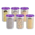 Cutting EDGE Smart Slim Storage 585 ML (Set of 6) Air-Tight Plastic Round Modular Container - for Juice, Dry Fruits - Stackable, BPA Free, Food Grade (585 ML) - (Purple)