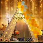 Party Midlinkerz White and Gold Happy Birthday Tent with Decoration Kit (26 Pcs)