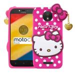 Fastship Rubber Hello Kitty with Golden Latkan Case Back Cove Perfect Fit for Motorola Moto C Plus - Pink