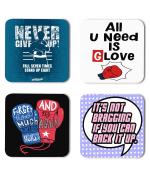Whats Your Kick Boxing All You Need is Glove Quotes Printed Set of 4 Coaster With Metal Stand