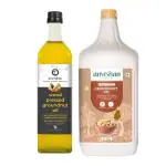 Anveshan Combo Pack of Wood Pressed Groundnut Oil 5Litre and 1Litre | Kolhu/Kacchi Ghani/Chekku | Natural | Chemical-Free | Cold Pressed Oil for Cooking