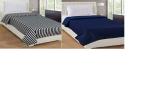 Goyal's Single Bed Fleece Printed and Black & White Stripe Blanket Pack of 2