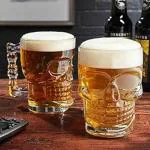 NAVPATH Italian Premium Skull Beer Mugs , 520 ML, Clear, Halloween Face Shap Design Stylish Big Beer Mug Glass, Large Size, Perfect for Gift Set of - 6