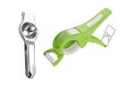 URBAN BUY Stainless Steel Lemon Squeezers With Steel Blade Plastic Body Bhindi Cutter and Multicolour, (Pack of 2)
