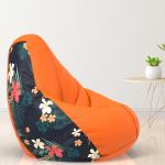 Biggie Bean Bag - Size : 2XL - 3D Printed Teardrop Bean Bags - Designed by : DonnaPaula London - Color: Floral Pattern 3 - H - Orange Black - Bean Bag Cover - Best 3D Printed Bean Bag for Living Room - Luxury Bean Bag - Lounge Chair Latest Bean Bag