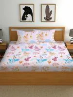 BLUEDOT Multicolor Self Design Cotton Double Fitted Bedsheets with Pillow Cover (230 x 230 cm)