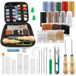 Hasthip 59 Pcs Leather Sewing Kit, Leather Needles For Hand Sewing, Heavy Duty Sewing Upholstery Repair Kit Waxed Thread Large-Eye Stitching Needles For Carseat Backpack Carpet Boots Shoes Sofa