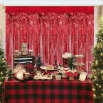 Festiko 3 Ft X 6 Ft Metallic Tinsel Foil Fringe Curtains For Party Photo Backdrop Wedding Decor (Red 3Pcs)