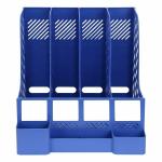 Hypexa Plastic 4 Compartment File Organizer with Pen Holder for Home & Office File Organizer, 31.7 X 30.1 X 30.6 cm, Blue (Stationery Not Included)