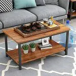 OET European Standard Rectangular Shaped Tea/Coffee Table with Wood & Metal Frame for Living Room, Office (RCT-80B),Multicolour,80 x 40 x 48 cm