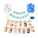 Bubble bells it’s a boy baby shower wall decorations items kit combo pack set for kids|happy birthday blue banner|12 month photo banner|blue white metallic balloons