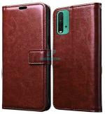 AmericHome Redmi 9 Power, Model MOBHQAB3, m2010j19si Dark Brown Artificial Leather, Rubber, Cloth Grip Case Flip Cover