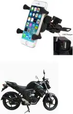 Znee Smart X-Grip Bike Mobile Charger & Phone Holder (5V-2A Black) -Yamaha FZ-S FI Bike Mobile Holder  (Black)