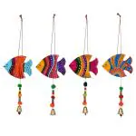 Priscilla Handicraft and Durable Multicolor Wood Hand Painted Fish Door and Wall Hangings (Pack of 4)
