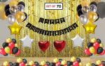 AMFIN (Pack of 70) Happy Anniversary Banner Combo with Foil Curtain , Golden Star , Heart Shape Balloons , Metallic Balloon for Wedding Anniversary Party Decorations - Black, Golden , Red & Silver