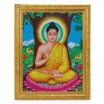 BM TRADERS Meditating Buddha Beautiful Sparkle Print Elegant Photo in Golden Art Work Wall Hanging Frame (11 x 13 inch)