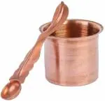 Real Craft Brown Copper Panchapatra Panch Pooja Patra With Achmani Pali Spoon Kalash