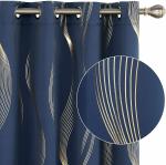 Urban Space Pure Blackout Curtains for Living Room, Gold Foil Printed Luxurious 100% Blackout Curtains, Stylish Eyelet Curtains for Home Decor, 1 Piece Pack, Double Wave (Navy Door 7ft x 4ft)