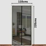 LifeKrafts Black Polyester Mosquito Net Curtain for Doors with Magnets 220 cm x 110 cm