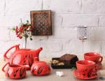 Caffeine Red Ceramic Tea Sets (Pack Of 15)