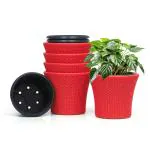 Livzing 9 Inch Self Watering Pot-Plastic Flower Pot-Gamla Planter Pot-Modern Decorative Planter Perfect for Indoor-Outdoor-Balcony-Garden-Living Room-Home-Red(Pack of 5)