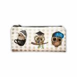 HC With Happy Craft (22 X 11 CM) 3 Nerdy Owl Stylish Pencil Pen Pouch For School College Office Use Bag With Cute Design Of Nerdy Owl, One Long Zipper Opening KIDS/GIRLS And BOYS (Brown) Color