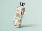 Arima UV and 3D Printed Stainless steel water bottle - Tiny wild animals - White - 980 ml