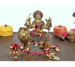 Idol Collections Gold Brass Statue Ma Durga Mata Rani Hindu Idol For Home Mandir Religious Gifts, Ganesha Lakshmi Statue, 5 Inch
