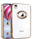 RUPELIK Ring Logo Cut Chrome iPhone XR Gold| Electroplating Camera Protective Magsafe Soft Shockproof Clear Crystal Ring Logo Cut Chrome Case Cover iPhone XR Gold