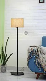 Prodezine Round Jute and Black Minimalist Design Floor Lamp