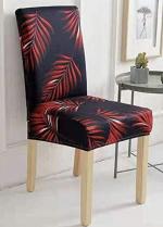 Color Nation Chair Cover Slipcover Chair Covers Set Washable Softness for Elastic Installation Chair Protector CNCC-033 (RED Leafy Design) (4 Seater), Polyester