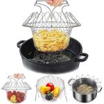 MyHomesWorld Foldable Steam Rinse Deep Frying Basket, Stainless Steel Fry French Magic Mesh Basket Strainer Net Fried Filter Drainage Rack for Fried Food or Fruits Multifunctional Kitchen Cooking Tool (PACK OF 1, SILVER)