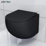 Plantex Imported Ceramic Western Commode/Wall Hung Commode for Toilet/Rimless Washdown Flush Commode with Soft Closing Toilet Seat - P Trap (Matt Black)