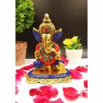 Pranjals House Metal Multicolor Stone Mouse Ganesh Ji Idol - 6.25 X 5 Inch