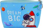 POKSI Space Theme Jumbo Pencil Pouch for Kids|Leatherite Top Pencil Pouch for Kids| Space Travel Art EVA Pencil Box l Set of 1 Blue